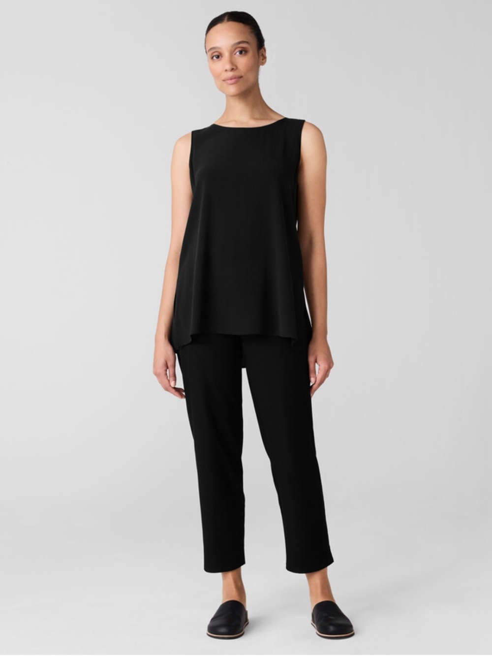 Eileen Fisher Fine Jersey Stretch Knit Culotte Cropped Length Pant Black L NWT